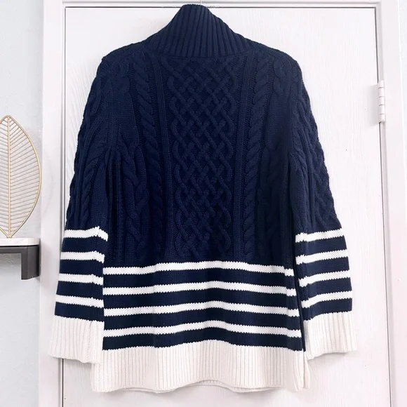 Tuckernuck Navy Striped Sankaty Cable Knit Chunky Nautical Sweater Size Large - Picture 5 of 13